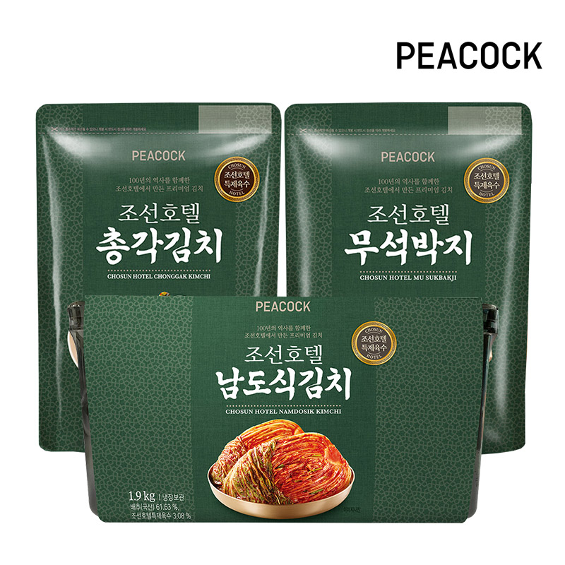 피코크 조선호텔 총각김치 1kg + 남도식김치 1.9kg + 무석박지 1kg (3팩/총 3.9kg)