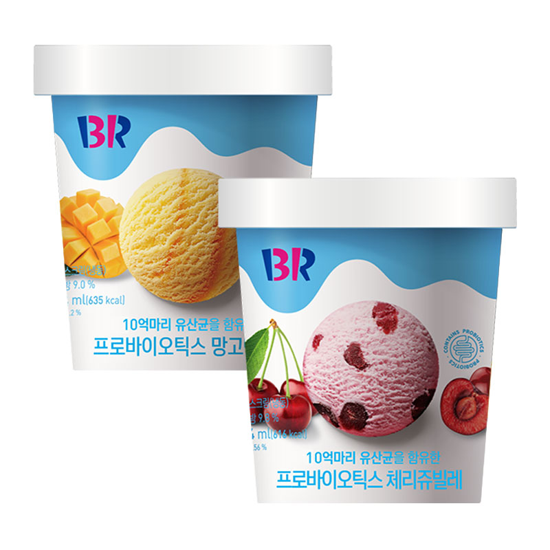 배스킨라빈스 프로바이오틱스 망고탱고+체리쥬빌레 아이스크림 (개당 474ml)