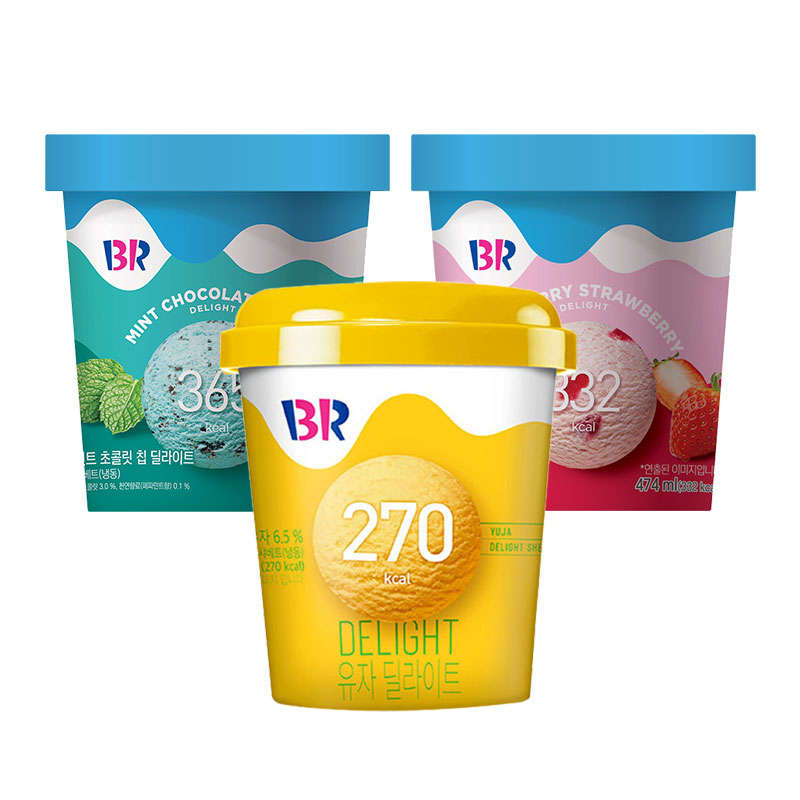 배스킨라빈스 베리베리스트로베리+유자+민트초콜릿 칩 딜라이트 아이스크림 (개당 474ml)